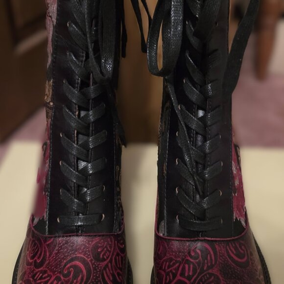 L'Artiste Spring Step Floral Red & Black Boots - Picture 3 of 5